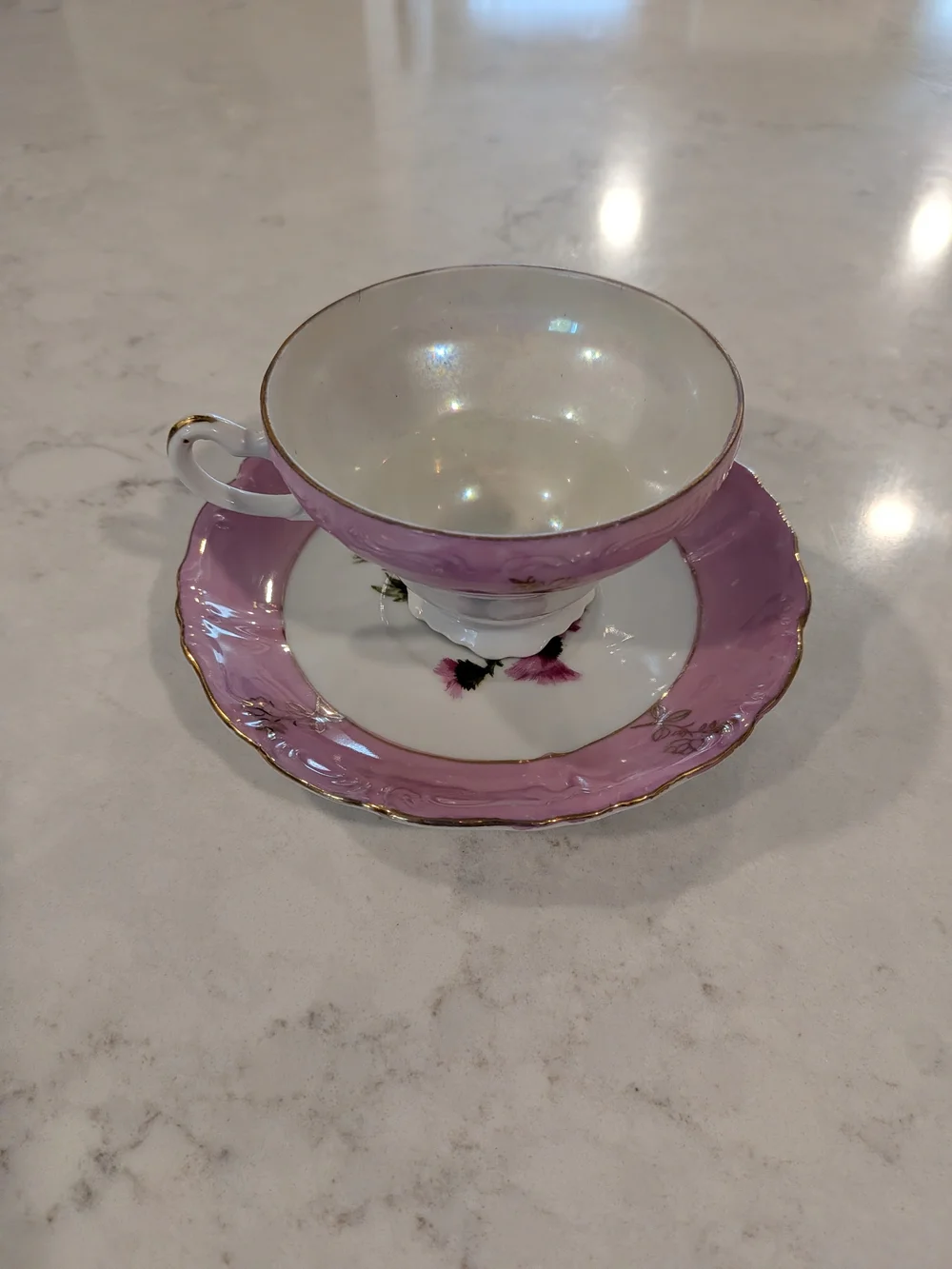 Vintage From Occupation Japan 1950s Pink Floral Porcelain Teacup and Saucer Set